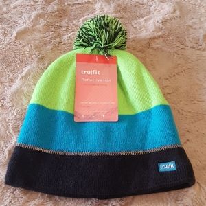 NWT tru/fit reflective hat black-lime green-aqua